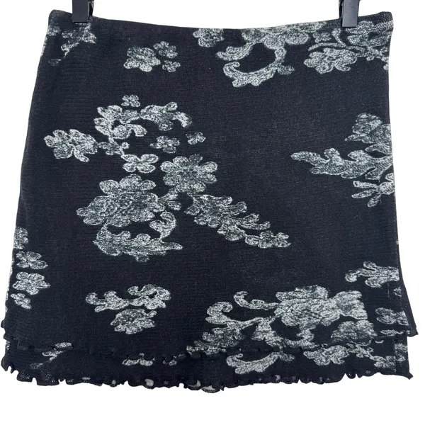Free People Poppy Mesh Mini Skirt Black & White Floral Size Small Cotton - Image 3