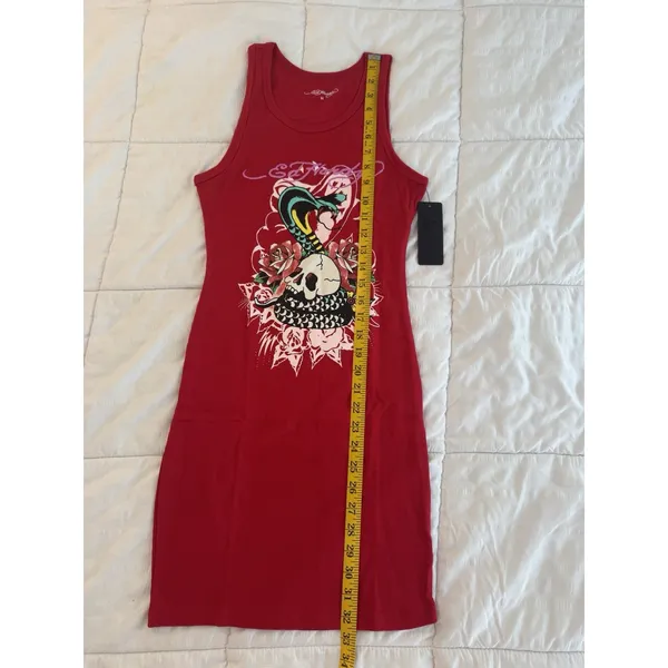 NWT Ed Hardy Dress Red Cobra Ribbed Tank Snake Skull Y2K Biker Rocker Tattoo MTV - Image 5