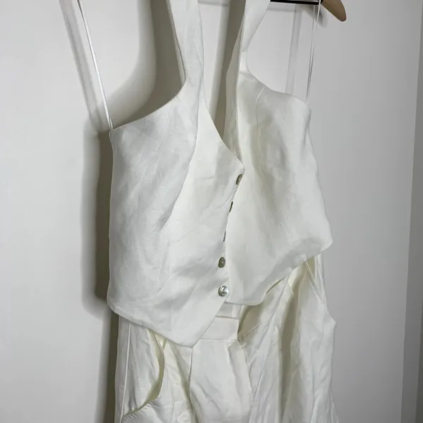 Amanda Uprichard Isadore Romper Linen White Womens XL Revolve - Image 6