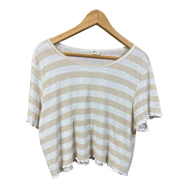 Billabong ‘Breeze By’ Neutral Striped Ruffle Top - Image 4