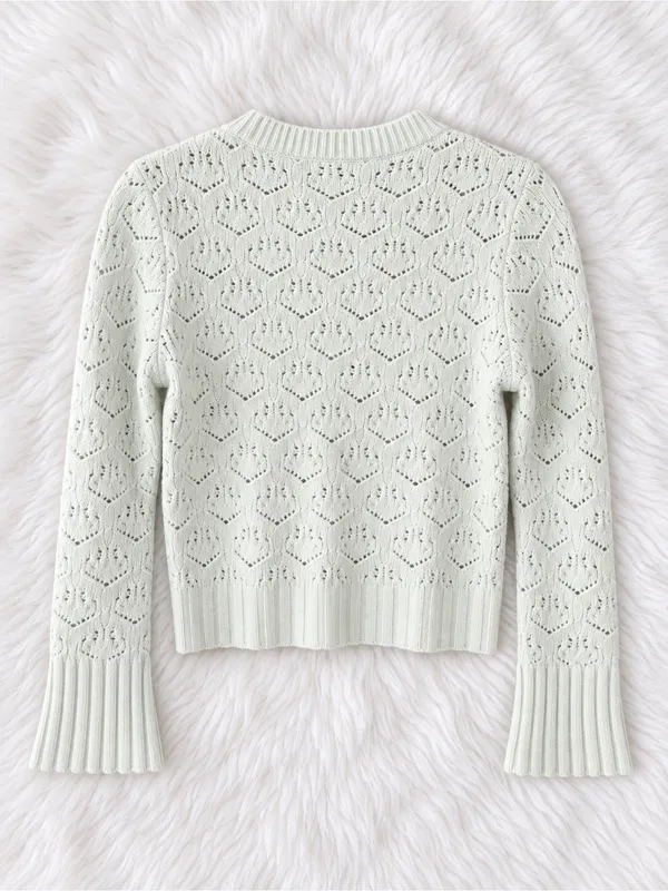J. Crew Pale Mint Eyelet Crewneck Sweater| 100% Merino Wool - Image 2