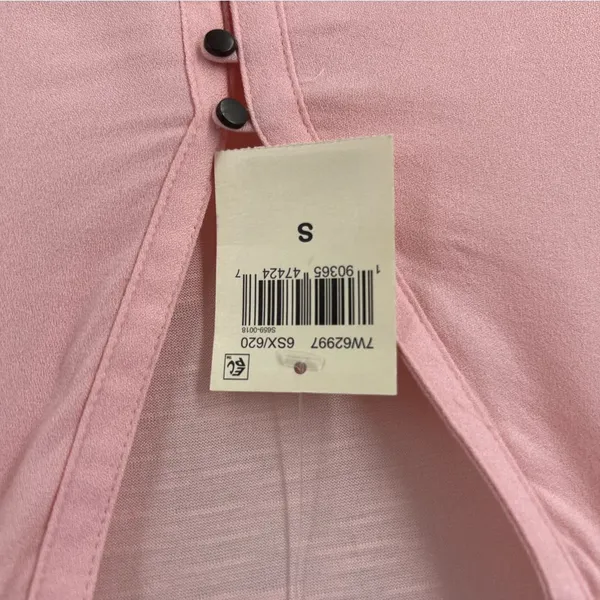 Lucky Brand Light Pink Woven Mix Henley Top Size‎ S - Image 3