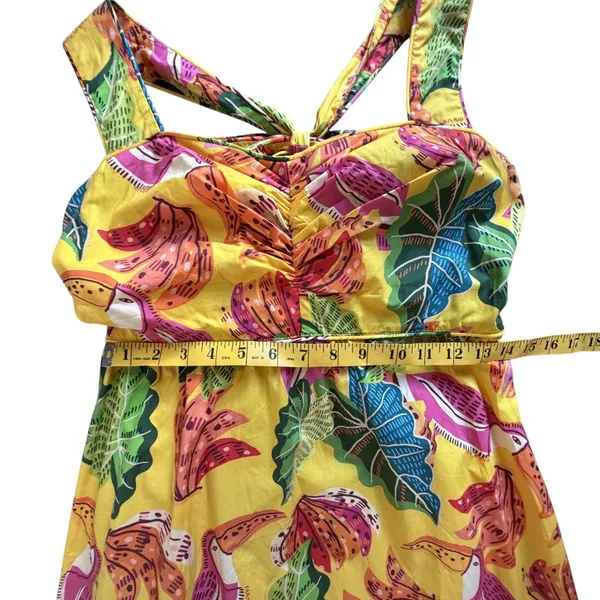 Farm Rio Yellow Beaks & Bananas Cotton Maxi Dress Small Tropical Toucan Tiered‎ - Image 15