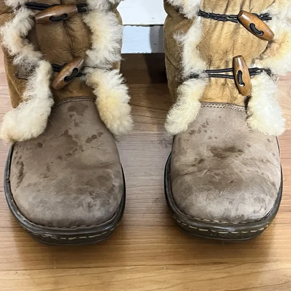 Born Telly Leather Suede Shearling‎ Winter Boots Size 9 40.5 Toggle Closure Brown - Image 6