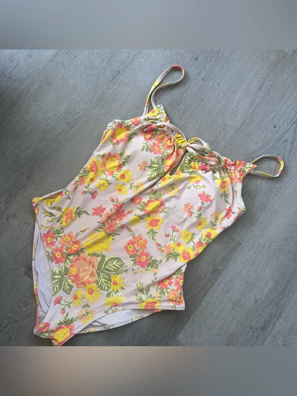 Aerie One Piece Cheeky Swimsuit Low Back Women’s Medium White Floral Beach - Image 3