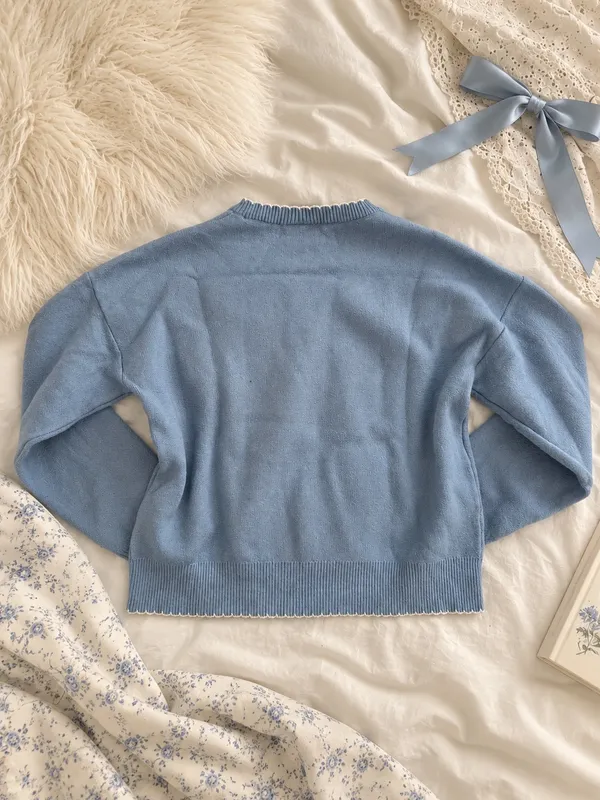 Nikka K Knit Sweater Coquette Cropped Pullover Blue Size M - Image 7