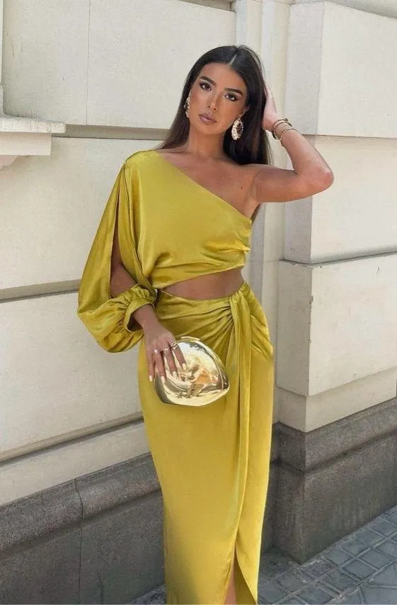 Zara dress midi maxi asymmetric cut out satin wedding party one shoulder - Image 10