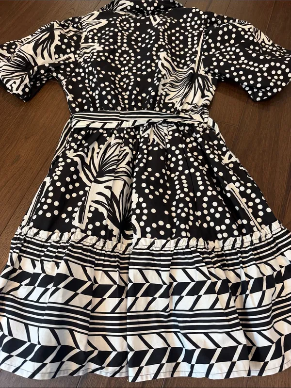 Band of the Free Black & White Floral Polka Dot Dress Size Small - C11-719 - Image 9
