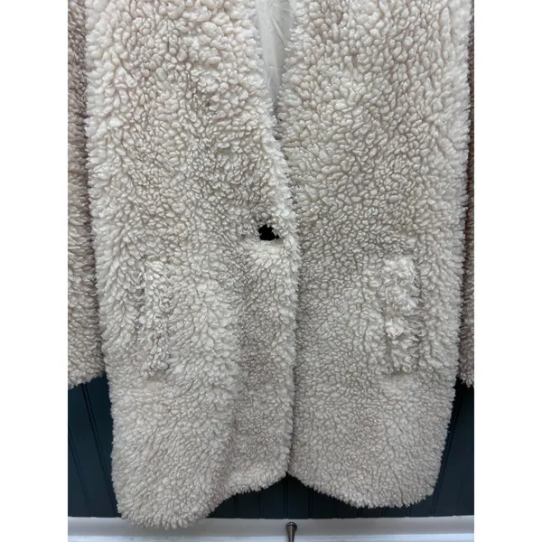ZARA Teddy Coat Cream Sherpa‎ Fleece Button Front Oversized Jacket Women M - Image 3