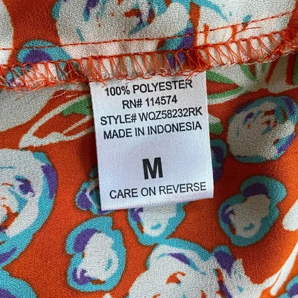 Pleione Womens Sleeveless Tie Neck Floral Blouse Orange Blue White WQZ58232RK M‎ - Image 6