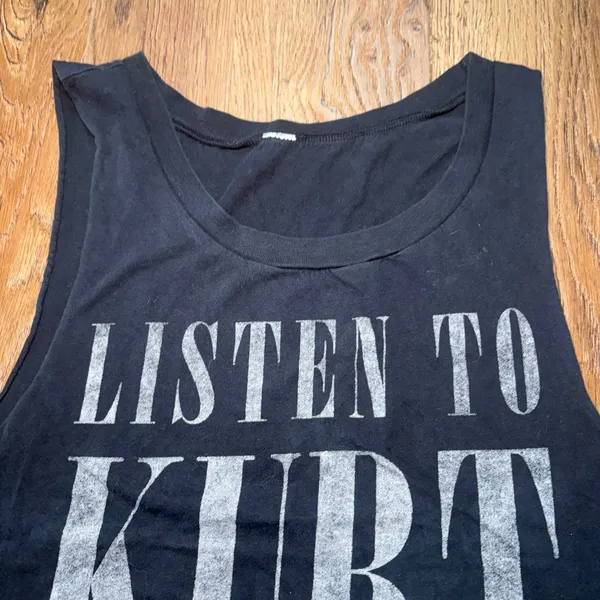 Nirvana Listen To Kurt Cobain Graphic Muscle Tank Top Black Womens Large Grunge - Image 7