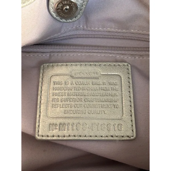 COACH SoHo Signature C Metallic Silver Jacquard Leather Trim Tote Shoulder Bag - Image 10