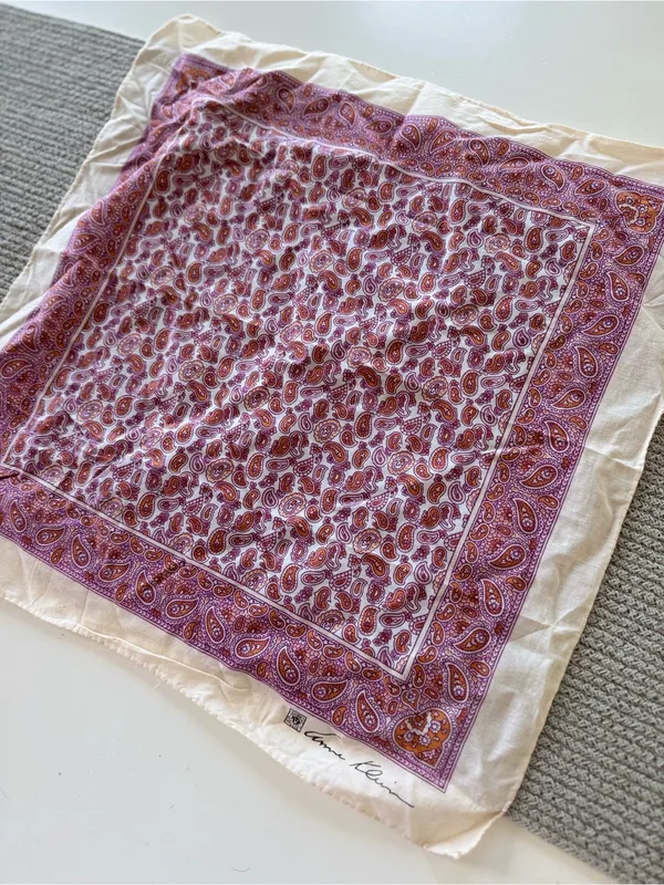Anne Klein Pink and Orange Paisley Cotton Bandana Scarf - Image 3