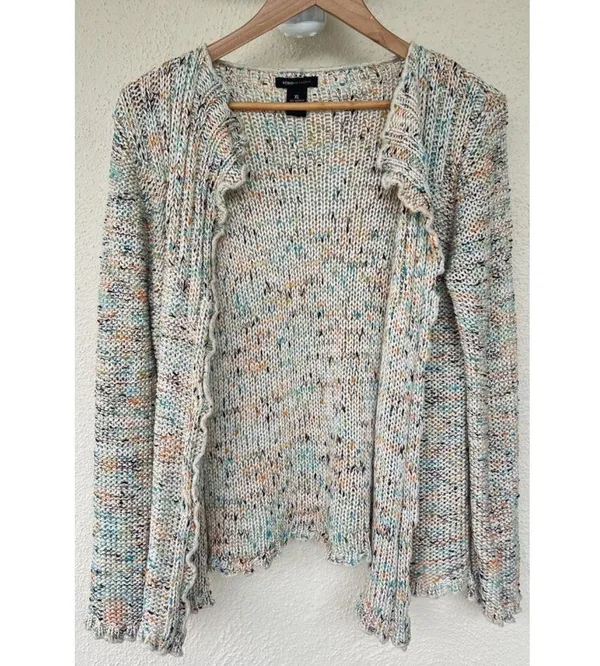 BCBGMAXAZRIA XL Multicolor Knit Cardigan Boho Chunky Sweater Button Up Fairy - Image 5