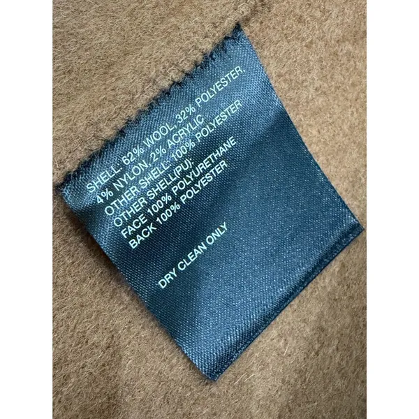 Tahari Wool Blend Faux Leather Trim Belted Coat Caramel Size Medium - Image 17