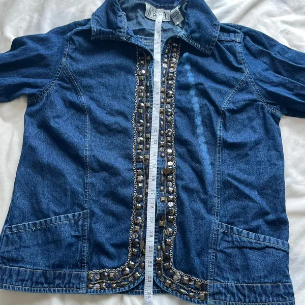 Vintage Y2K boho blue denim lightweight jacket with beaded & chain details large - Image 8