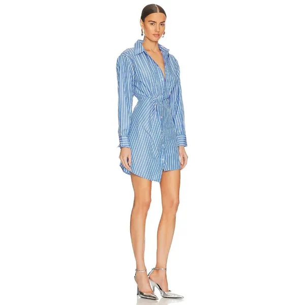 Steve Madden Nadia Dress in Blue Small New Womens Shirtdress Pinstriped - Image 3