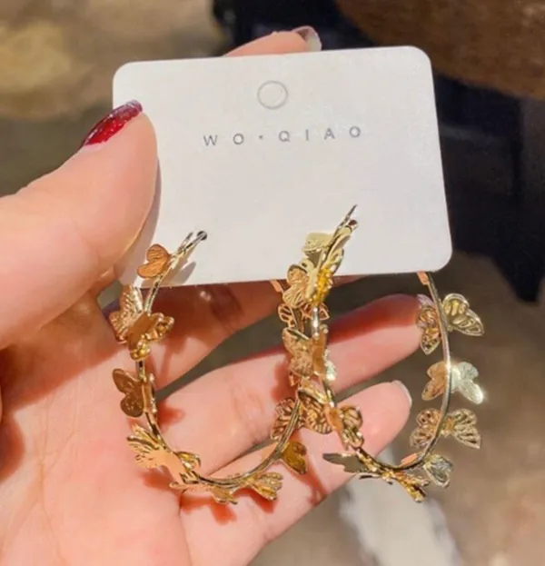 18K Gold Plated Gold Butterfly Hoop Earrings for Women - Image 2