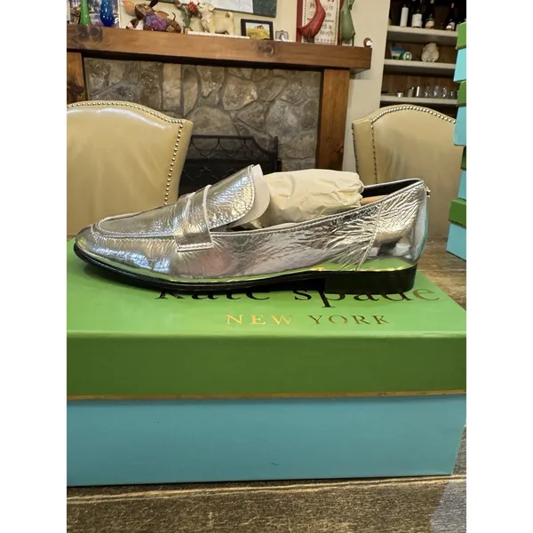 Kate Spade New York METALLIC SILVER Women's Genevieve Loafers‎ Size 6.5 Crinkle - Image 10