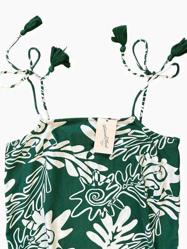 Boho Green Floral Mini Dress With Strap Tassel - Image 7