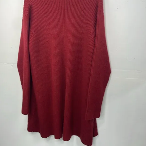 Eileen Fisher Open Front Ribbed Cardigan Sweater 100% Merino Wool Deep Red Med - Image 7