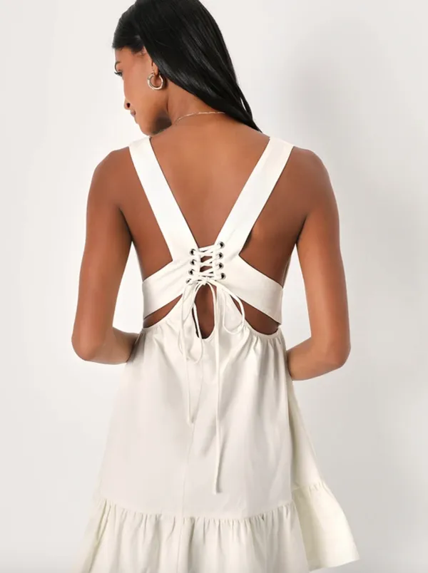 Lulus Sexy Summer White Cutout Lace-Up V-Neck Mini Dress - Image 4