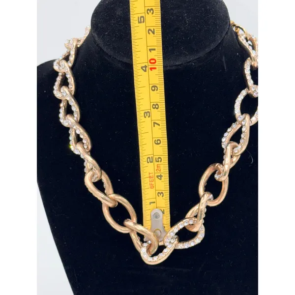 Chunky Gold Tone Rhinestone Chain Link Necklace Statement Runway Choker Glam - Image 5