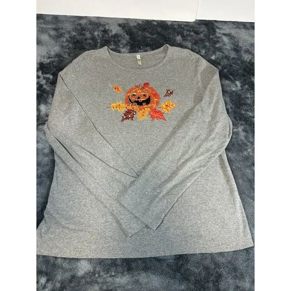White Stag Women's Halloween T Shirt Black Long Sleeve Pumpkins Size XL - Image 4