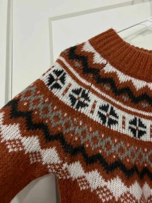 Aerie Medium Rust Brown Fair Isle Nordic Soft Pullover Sweater - Image 3