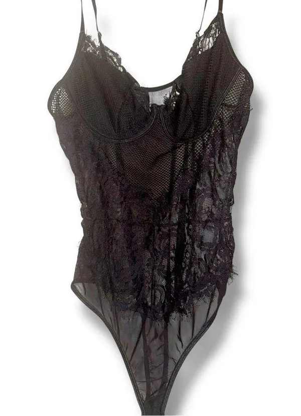 NWOT Black Lace & Mesh Lingerie Bodysuit w/Adjustable Straps – Sexy&Elegant XL - Image 2