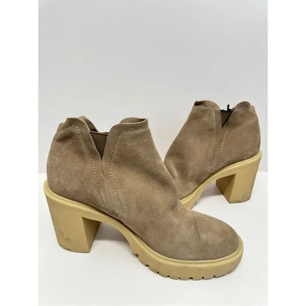 Dolce Vita‎ Leather Boots Waterproof Tan Size 9.5 Block Heel Ankle Booties - Image 6
