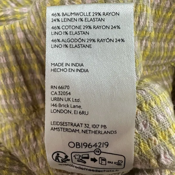 Free People Cotton Linen Blend Pull On Straight Leg Pants Womens XS Yellow Plaid - Image 7
