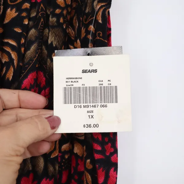Sag Harbor Skirt Womens 1X Black Red Floral Herringbone Midi NWT - Image 3