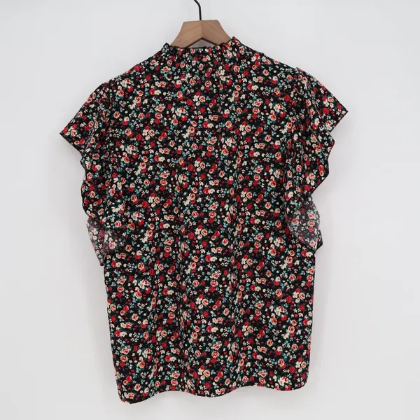 SHEIN Black Floral Mock Neck Flutter Sleeve Blouse Large - Image 5