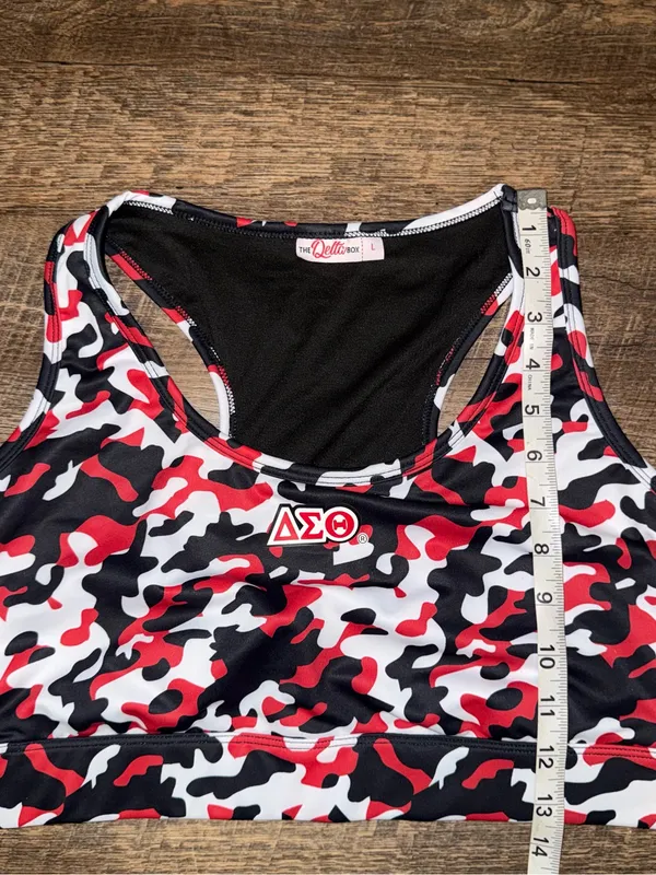Delta Sigma Theta Red/Black/White Camo Sports Bra Women’s Size Large - Image 6