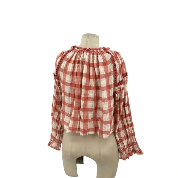 Free People Honey‎ Grove Top Pink Cream Plaid Check Size XS - Image 7