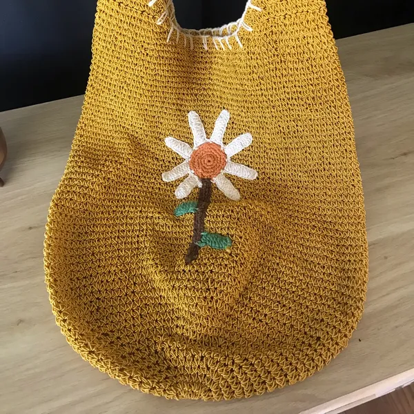 Flower Embroidered Crochet Net Crossbody Bag - Image 2
