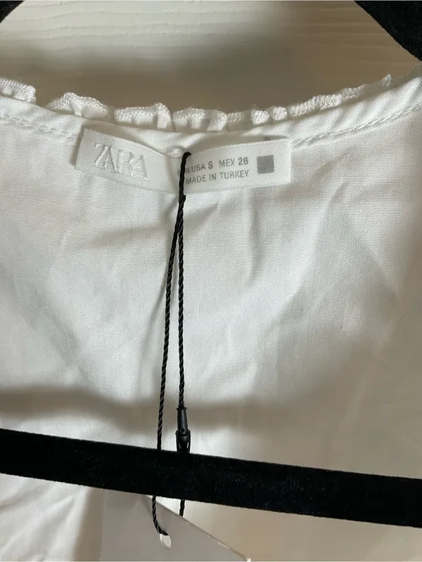 Zara White Ruffled Tie-Front Top Black Bow Coquette Size Small - Image 7