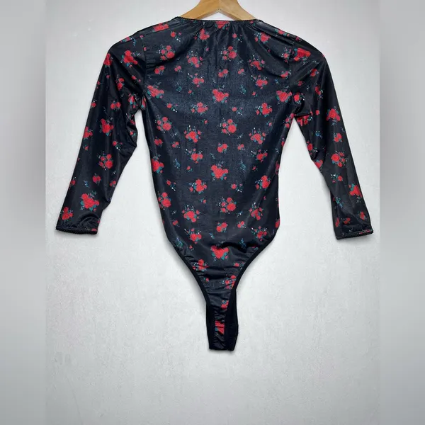 Dolls Kill Sugar Thrillz Women’s Sz S Black Rose Floral Whimsygoth Bodysuit - Image 5