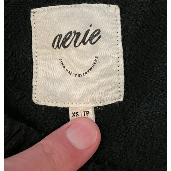 Aerie Sweatshirt Womens XS Black V Neck Oversized Terry Pullover Lounge - Image 9
