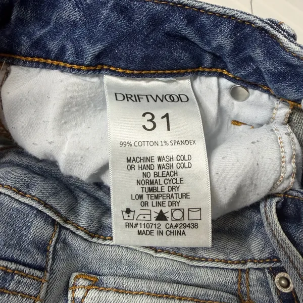 Driftwood Farrah Flare Jeans Faux Suede Patchwork Light Wash Blue Size 31 - Image 8