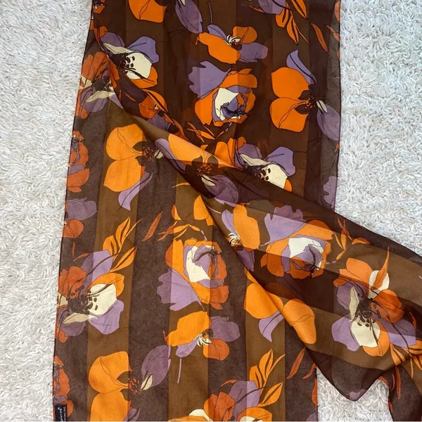 Retro Cejon Brown & Orange Floral Rectangle Neck Scarf - Image 8