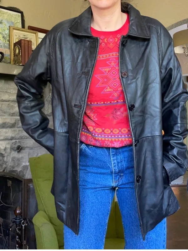 90s oversized genuine lambskin longline leather coat jacket black buttery - Image 2