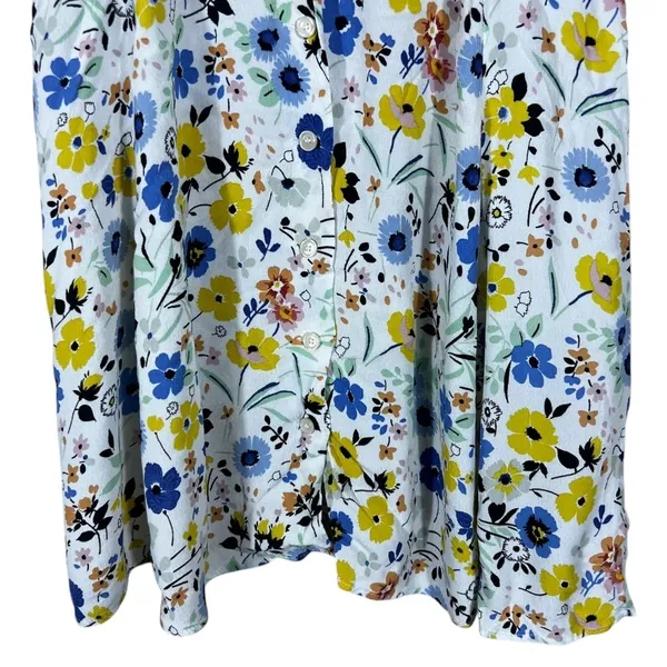 Zara Basic Floral Print Button Front Mini Dress White Blue Yellow Boho Size S - Image 4