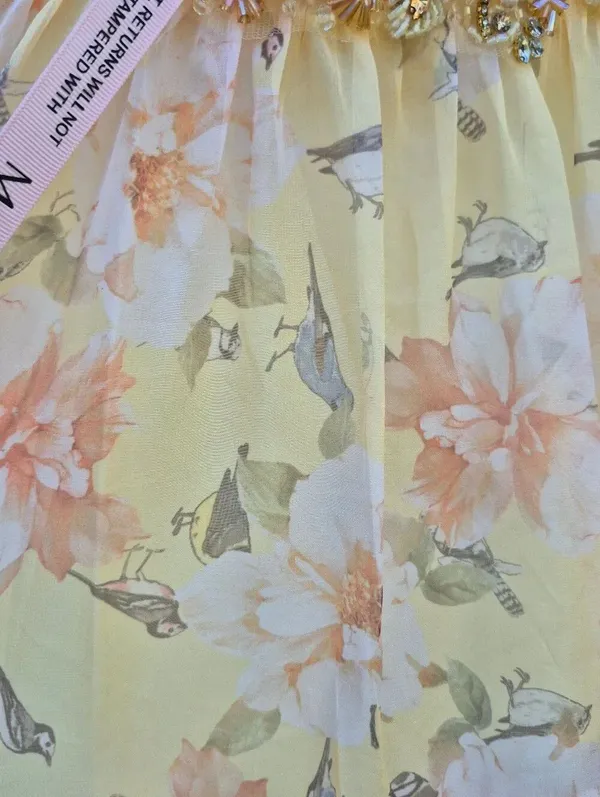 NWT Mac Duggal 67794 Yellow Tiered Floral Chiffon Gown Size 2 - Image 11