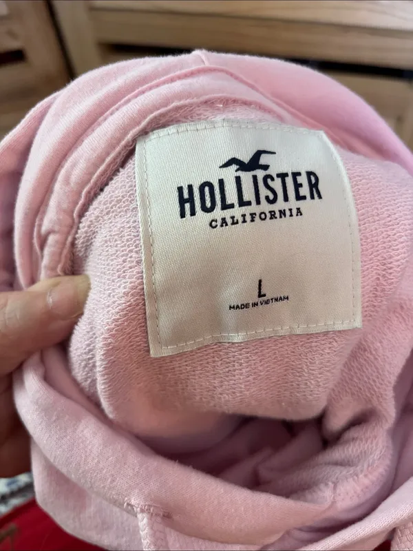 Hollister Light Pink French Terry Hoodie with Black Script Large - Image 6