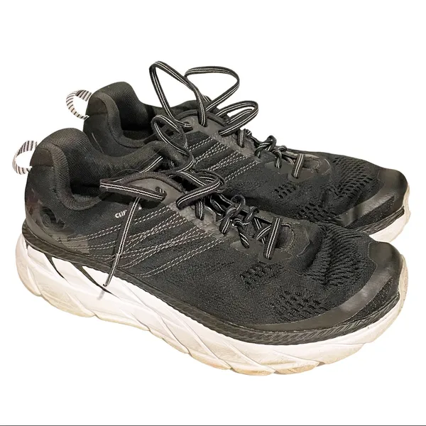 Hoka One One Womens 10 Clifton Black/White‎ Mesh Athletic Sneaker Shoe - Image 4