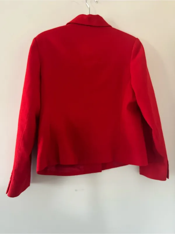 Vintage 90s Red 100% Wool Button Up Blazer Jacket 10 Preppy Quiet Luxury Office - Image 5