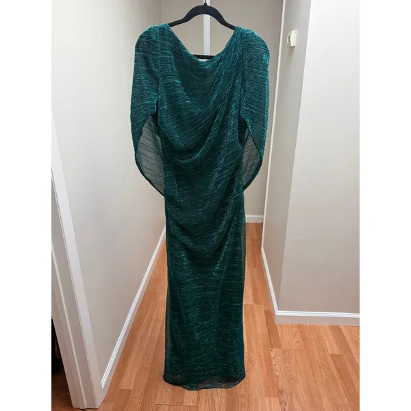NEW Betsy & Adam Metallic Jade Green Drape Sleeve Sheath Gown Size 14 - Image 6