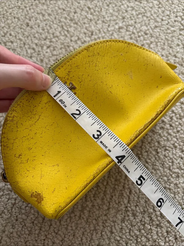 Tory Burch Yellow Leather Dome Cosmetic Case Small Pouch FLAWS - Image 8